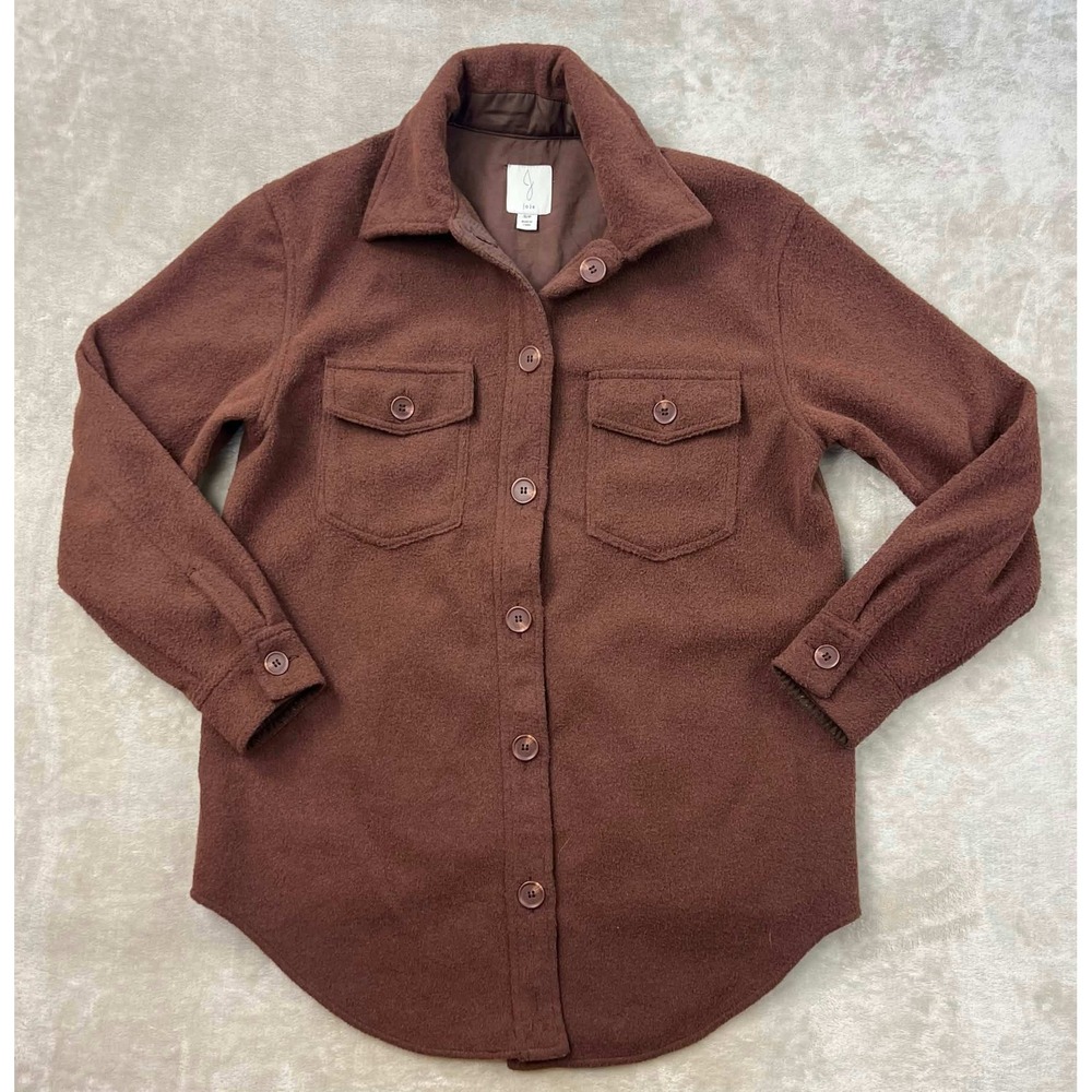 EUC Joie Brown Textured Fleece Button Front Shacket Jacket Size Small